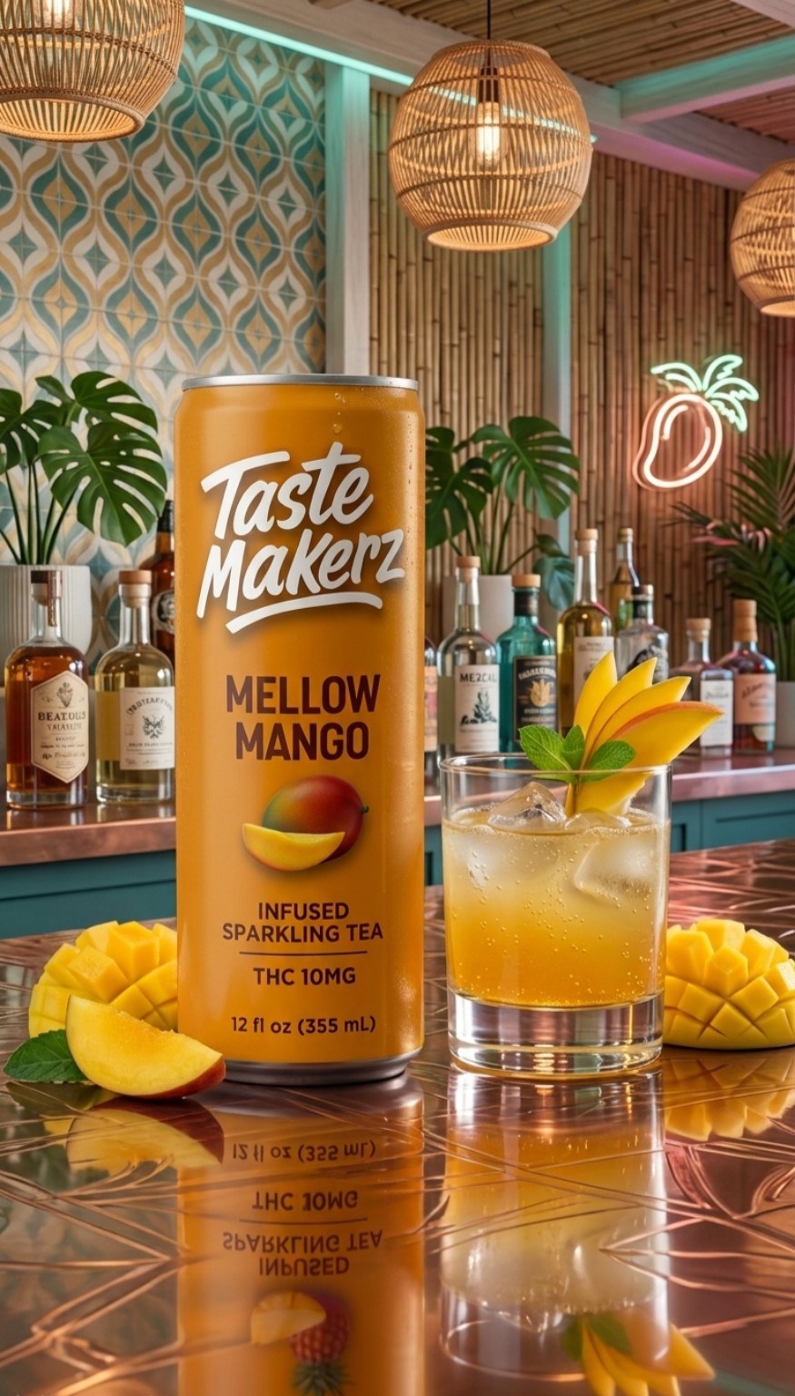 Taste Makerz Mellow Mango 10MG THC infused sparkling tea social drink