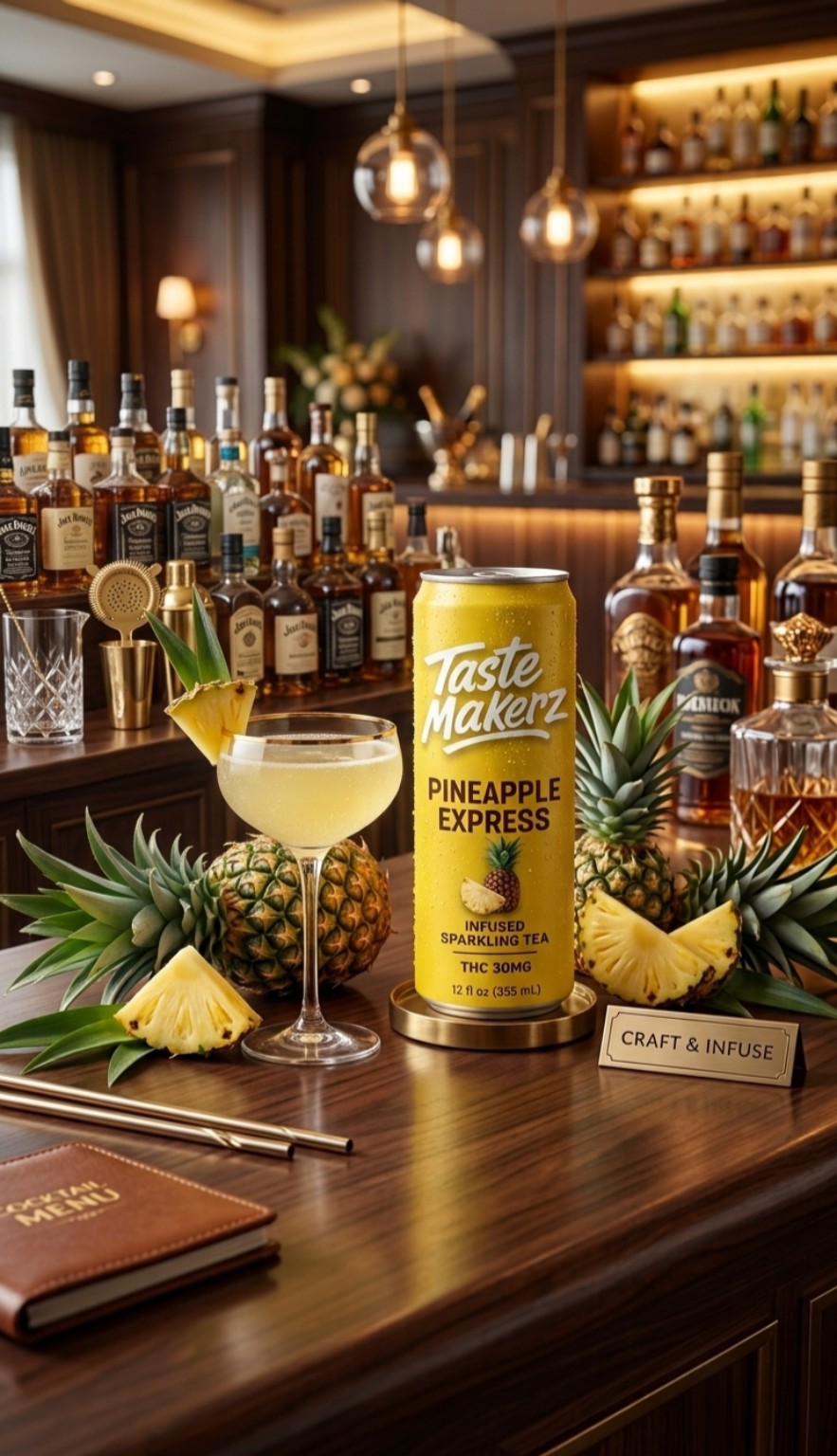 Taste Makerz Pineapple Express 30MG THC infused sparkling tea social drink
