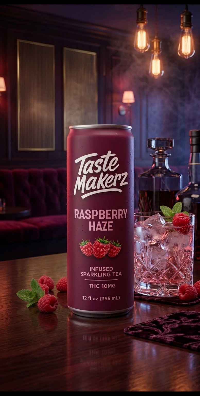 Taste Makerz Raspberry Haze 10MG THC infused sparkling tea social drink